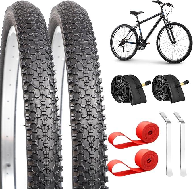 2-Pack Mountain Bike Tires & Inner Tubes Set 26 X 1.75-2.125 Folding Puncture-Resistant Replacement Tires with Pair 1.75-2.125 Inner Tubes & Tire Levers for MTB Off-Road Bikes