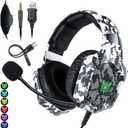 Gamer Headphones Microphone Light Led Jack 3.5mm with Adapter Xbox Series S X One PC PS4 PS5 Android HD 360 High Fidelity Headband Home Office Video Conferences Online Classes
