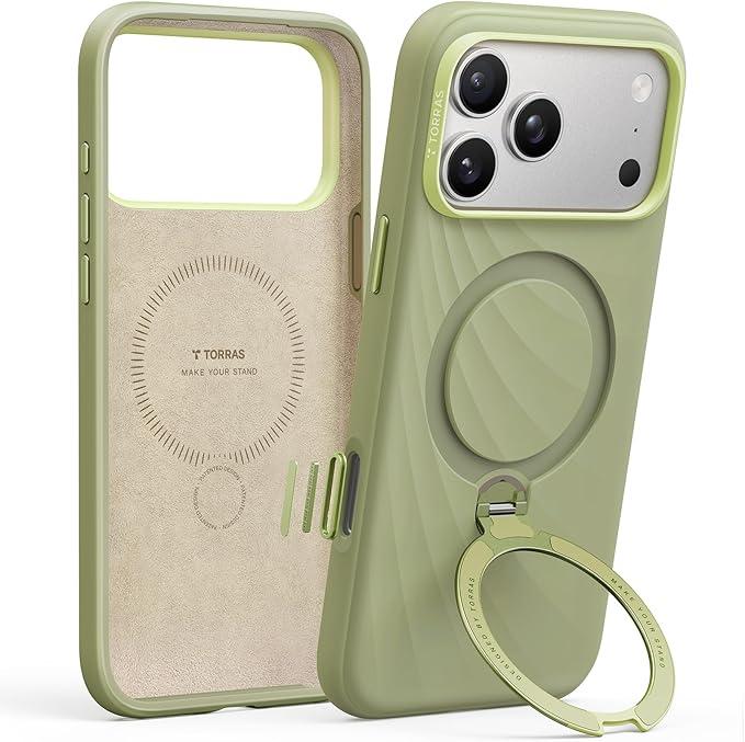 TORRAS Q3 Wind Flow for iPhone 17 Pro Case Silicone, Fit for MagSafe, Magnetic 360 Spin Stand with Camera Control, Liquid Silicone Rubber Soft Phone Case for iPhone 17 Pro 6.3'', Matcha Green
