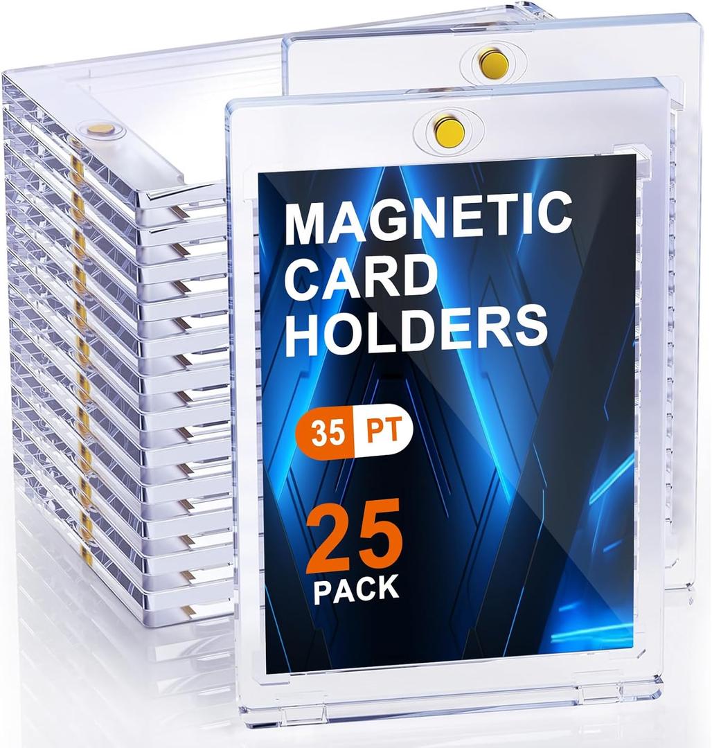 25ct Magnetic Card Holders for Trading Cards, 35pt One Card Holder Touch, Card Protectors Hard Plastic, U-V Protection Baseball Card Holder, Magnetic Card Case for Sports Cards, Standard Cards