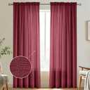 Melodieux Burgundy Semi Sheer Curtains 84 Inches Long for Living Room, Bedroom Linen Look Farmhouse Rod Pocket Shiny Sheer Curtain Drapes Light Filtering Home Office, 52" W x 84" L, 2 Panels