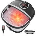 GEHONA Collapsible Foot Spa Bath with Heat, Foot Massager with Two Side Supports, Leakage Protector, Temperature Control, Bubbles, Red Light, Timer, Feet Soaker, Gifts (Deep Black)