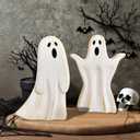 Halloween Ghost Table Decorations Vintage Farmhouse Indoor Wooden Cute Ghost Signs Centerpiece Tabletop Ornament for Tiered Tray Decor Party Home Shelf Desk Mantel Office Kitchen Display (White)