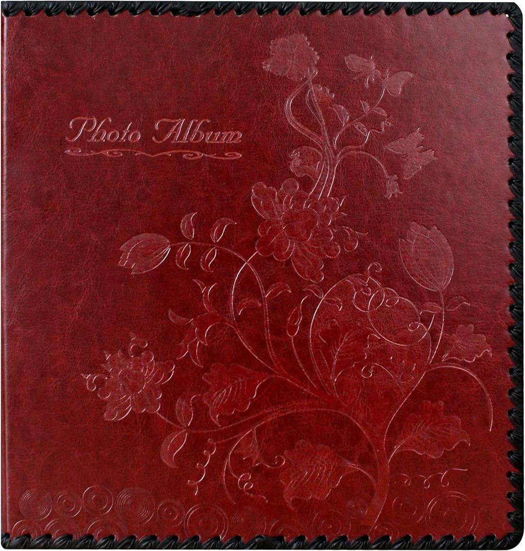 Photo Album Book, Family Album Self Adhesive Scrapbook, Leather Cover, Holds 3x5, 4x6, 5x7, 6x8, 8x10 Photos (Wine Red, Large)