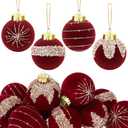 Fovths 12 Pack Velvet Flocked Christmas Tree Balls - 3.15 Inch Plastic Balls - Burgundy