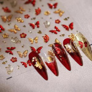 2 x Butterfly Nail Art Stickers 5D Embossed Red Butterfly Nail Stickers Self-Adhesive Yellow Gold Butterflies Nail Decals Spring Summer Nail Art for Women Girls Daily Manicure DIY Nail Supplies
