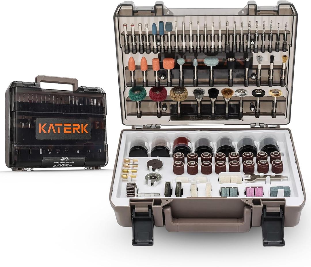 Katerk 420PCS Rotary Tool Accessories Kit Universal Drill Bit Tool Set Fits Dremel Rotary Tool 1/8" Shanks for Easy Cutting, Sanding, Polishing, Carving, Grinding, Sharpening, Drilling, Engraving