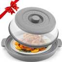 Microwave Splatter Cover for Food with Anti-scald Base Plate,Large Plastic & Silicone Vented Avoid Scalding Collapsible Guard Lid,Kitchen Essential Gadgets for Meal Prep-10.7 Inch (gray)