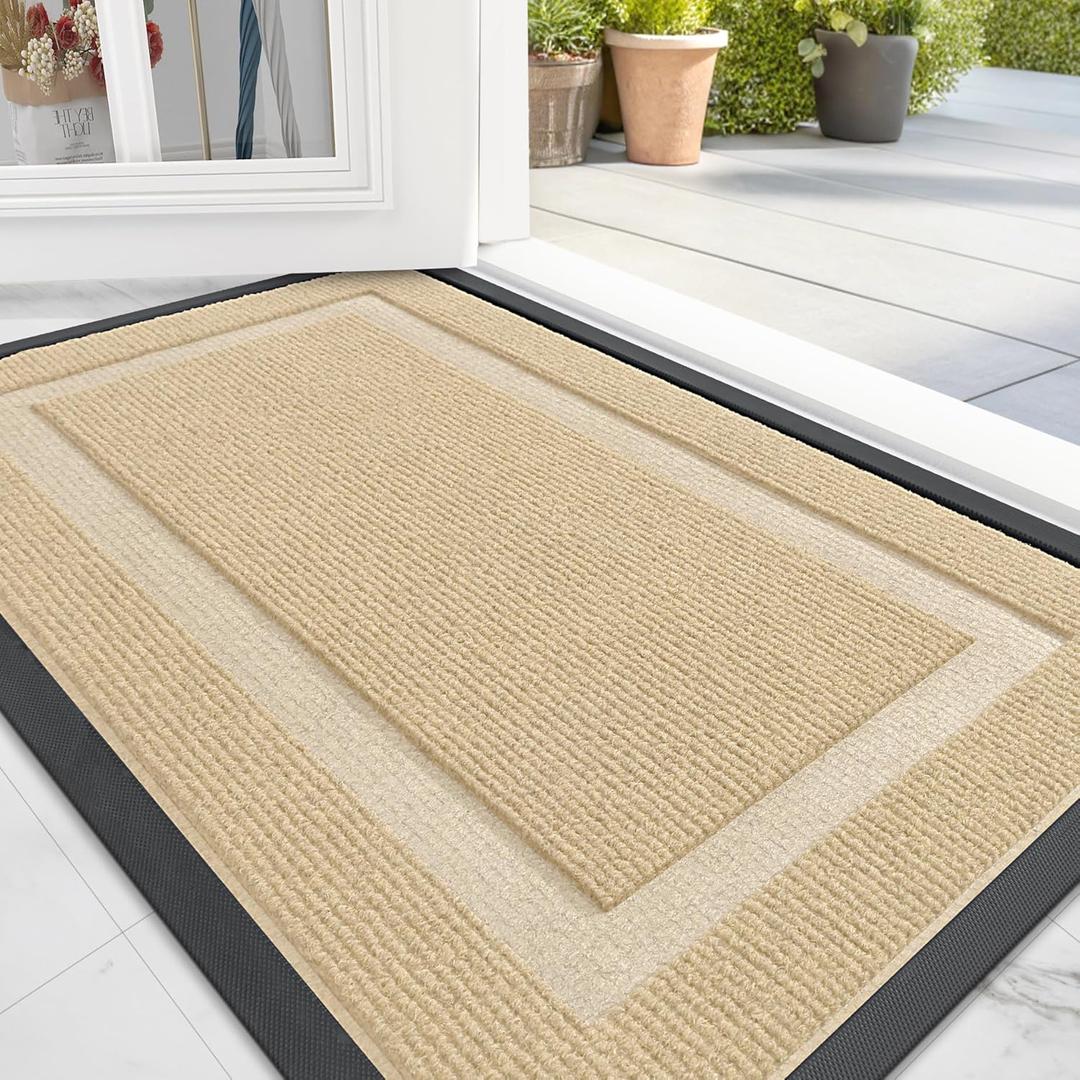 OLANLY Front Door Mat Indoor Outdoor Entrance, Waterproof All-Season, All-Weather Doormat, Sturdy Natural Rubber, Fade Resistant, Low Profile, Easy Clean Patio Porch Entryway Mat, 29.5x17, Beige (29.5" x 17", Beige)