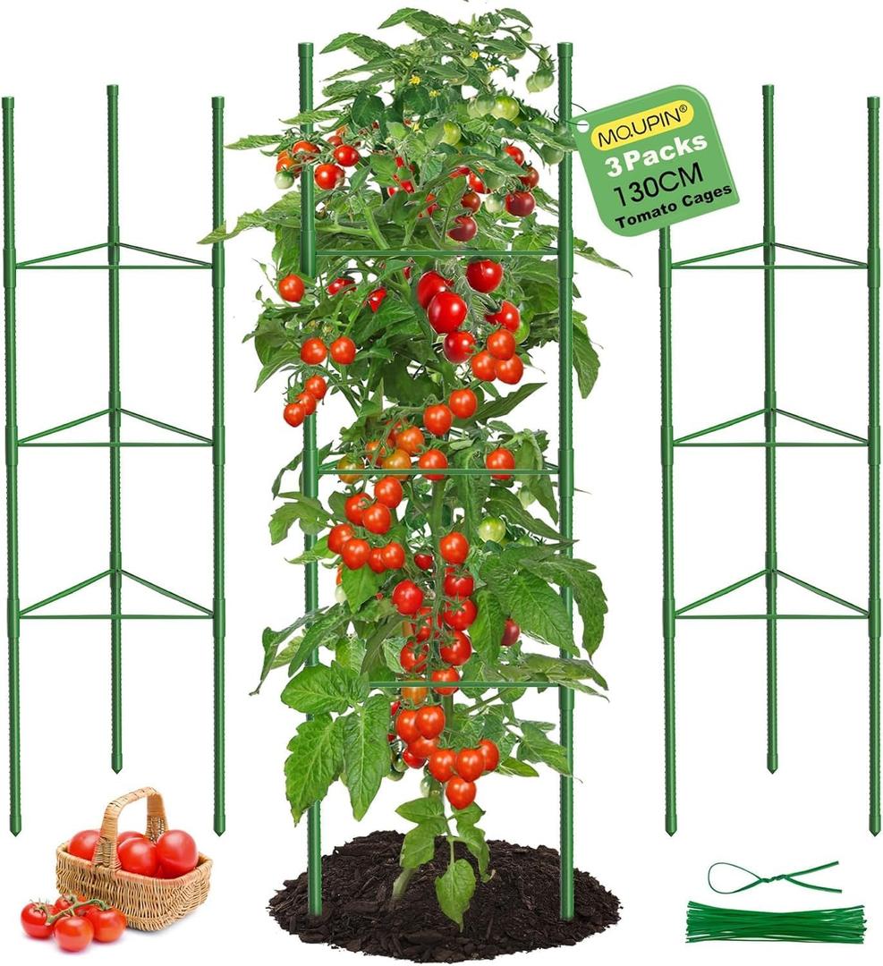 3 Pack Tomato Cages, 51.2in Tomato Plant Support Stakes Heavy-Duty, Garden Tomato Cages & Trellis for Climbing Vegetables, Tomatoes, Peppers, and Potted Plants(3), 51.2 inches x 13 inches x 13 inches
