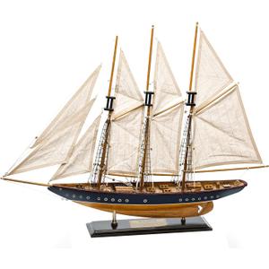 SAILINGSTORY Wooden Sailboat Model Ship Atlantic 30" Navy and Walnut