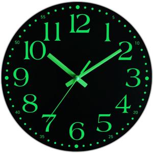 Wall Clock, 12 Inch Battery Operated Glow in Dark Night Light Wall Clock Non-Ticking for Living Room Kitchen Office Bedroom