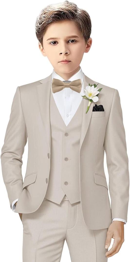 Boys Suit Kids Formal Suits for Boys Wedding Easter Outfits Dress Blazer Vest Pants Bowtie Set, 6Y