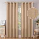 BGment Tan Curtains 84 Inch for Living Room - Light Filtering Faux Linen Look with Burlap Texture, Rustic Farmhouse Window Panels (Set of 2, 52" Wide)