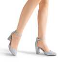 DREAM PAIRS Women's Closed Toe Chunky Heels Ankle Strap Low Block Heels Round Toe Dress Bridal Wedding Pumps Shoes,Size 8,Silver-Glitter,DWUMPU2535