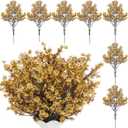 21 Stems Golden Babys Breath Artificial Flowers, 5 Branches Per Stem Fall Christmas Decor Gold Artificial Gypsophila Flowers Bouquet for Centerpiece Thanksgiving Halloween Home Decoration