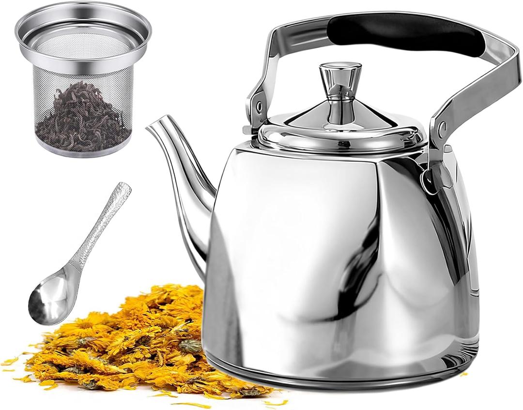 Stainless Steel Teapot with Infuser, Teapot for Loose Leaf Tea 68oz, Teapot for Stovetop, Mirror Finished, Dishwasher Safe (2000ml)