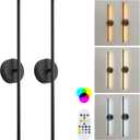 KARTOOSH Battery Operated Wall Sconces Set of Two, with Remote Control, Dimmable, Warm White/Natural White/Daylight/RGB, 350Rotate, LED Black Wireless Wall Light for Living Room, Bedroom, 28.3 Inch