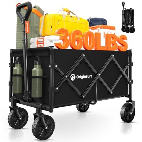 Originsure Collapsible Wagon Cart Foldable - Portable Heavy Duty Folding Beach Wagons with Wheels - Outdoor Utility Carts for Groceries, Shopping, Camping, Sports, Garden with Large Capacity - Black