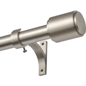 1" Window Treatment Curtain Rod with Cylindrical Cap Finials, Single Drapery Rod Adjustable Length 36-72", Matted Nickel