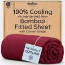 Bambaw 100% Viscose Derived from Bamboo Fitted Sheet Queen Size, Cooling Fitted Sheet, Queen Mattress Fitted Sheet Only, Deep Pocket Fitted Sheet with Corner Straps (Burgundy)