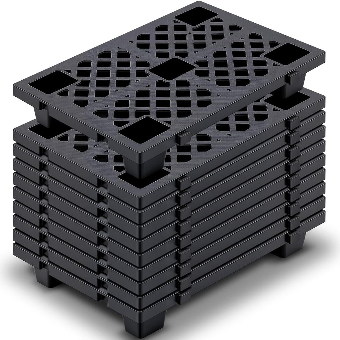 10 Pcs Plastic Pallets for Basement Storage Nestable Moisture Waterproof Lightweight Floor Pallets with Breathable Grid for Indoor Outdoor Supermarket Warehouse (23.6 x 15.8 x 3.9 Inch,Black)