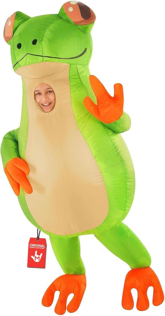 Morph Frog Costume For Kids, Inflatable Green Frog Outfit, Blow Up Kermit Costume For Children, Fun Dress Up. No size