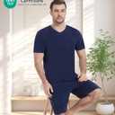 NACHILA Pajamas for Men Pj Short Sleeve Sleepwear with Shorts V Neck Loungewear Cool Pajama,Viscose Made from Bamboo (Medium)