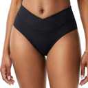 Women Plus Size V Cut Full Coverage Bikini Bottom - High Waist Swim Bathing Suit Bottoms Cross V Front Swimsuit Black 20W