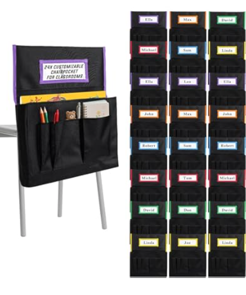 Nivero’s Chair Pockets for Classroom 24 Pack – Durable Seat Sacks & Organizer Covers | Chairback Storage Bags with Pocket for Kids’ Desks, Kindergarten, Students, School Chairs & Dorm Essentials