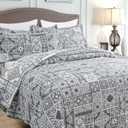 Asuexpect 3 Piece Grey Patchwork Bedspread Sets King Size, Boho Reversible Jacquard Bedding Set for All Season, Soft Lightweight Comforter Bedspread Coverlet Set (106''x96'') with 2 Shams