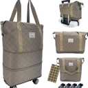 Expandable foldable duffel bag suitcase, detachable rolling wheels,carry-on large duffel bag,luggage bag,suit gym,camping,travel or business trip,Gift for wife and parents-Checkerboard(KHAKI)