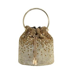 DJBM Sparkly Women Rhinestone Bucket Evening Bag Diamond Clutch Purse Round Handle Crystal Handbag for Party Wedding Party Prom, Multigold