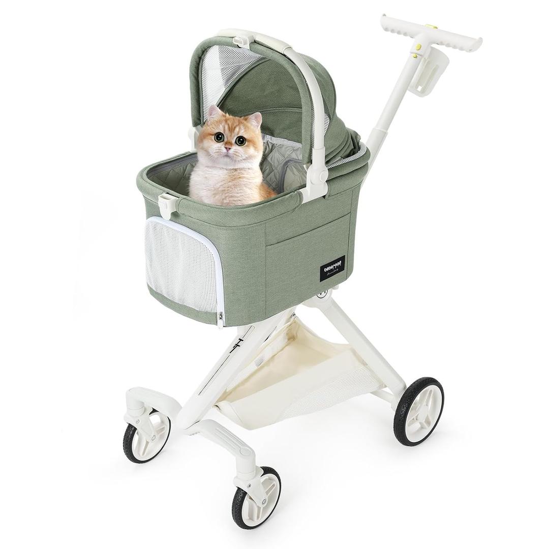 TT Lightweight Pet Stroller for Small Dogs & Cats - 4-Way Installation Carrier, One-Hand Fold, 180 Canopy Cover & Adjustable Handle (Green)