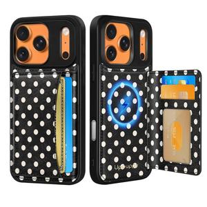 for iPhone 17 Pro Max Case with Wallet - Fits 4 Card Slots, Compatible with MagSafe for Women Aesthetic PU Leather Credit Card Holder Kickstand Phone Cover for Apple 17 Promax, Polka Dots