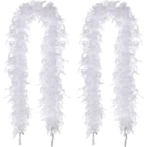 Juexica Feather Boa 2 Pcs 72 Inches Long Feather Boa for Halloween Christmas Tree Office Decor Costume Wedding Party Decoration(40 Grams,White)