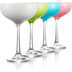 TABLE 12 5.8-Ounce Mini Coupe Cocktail Glasses, Glass Cups Set of 4, Champagne Glasses in Assorted Colors, Lead-Free European Crystal, Break Resistant Coupe Glass, Pack of 8 (32 total glasses)