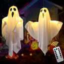 Halloween Hanging Ghost Lights with Remote Control  Floating Ghost Decorations with Timer, 8 Lighting Modes, Battery Operated for Scary Halloween Decor Indoor Outdoor (2-Pack)
