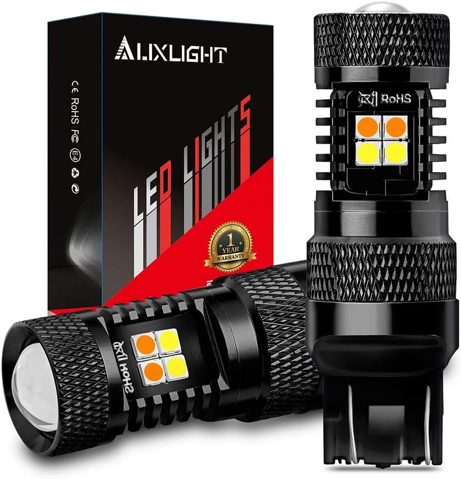 AUXLIGHT 7443 7443LL 7444NA T20 Switchback LED Bulbs 16SMD Chipsets Parking Lights/Daytime Running Lights/DRL and Turn Signal Lights with Projector replacement, White/Amber (Pack of 2)