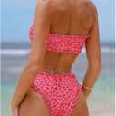 SHENHE Women's 2 Piece Bandeau Bikini Set Floral Print Tie Knot Ruffle Strapless Swimsuits, X-Large Pink