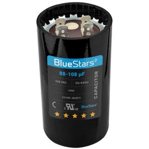 [2025 Updated] BlueStars 88-108 uF MFD 330VAC Volts 50/60 Hz CD60 Round Motor Start Capacitor Replacement Part - Fit Single Phase AC Pool Pump or Well Pump - Lifetime Up to 30.000 Hours