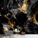PYFFYP- Abstract Black and Gold Marble Wallpaper murals for Bathroom(Not Peel and Stick)