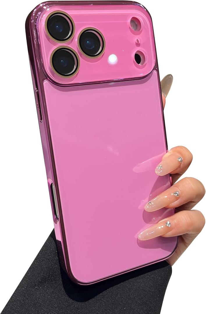 Solid Color Electroplated Frame with Crystal Camera Lens Protection Compatible with iPhone Case (iPhone 17 Pro Max,Rose Red)