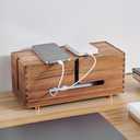 SARUFO Acacia Wood Cable Management Box - Wooden Cord Hider with 4 Metal Feet, Organizer for Desk & Floor, Power Strip TV Wire Concealer, Under Desk Storage for Office, Home Electrical Cables