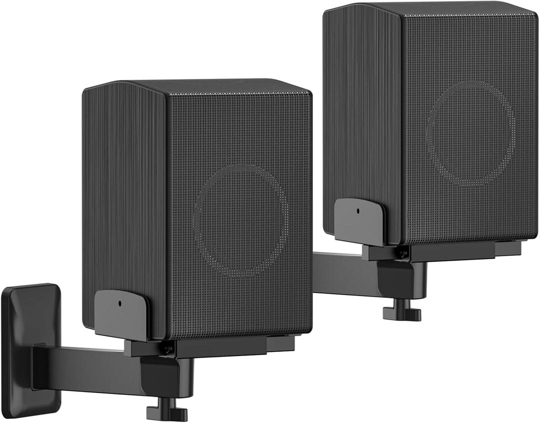 Heavy-Duty Studio Monitor Wall Mounts, Adjustable Speaker Wall Mounts for Samsung HW-Q Rear Speakers, Booshelf Speaker Brackets for Edifier R1280T/Klipsch/Polk, 5"-11" Dual Side Clamp WR Cable Ties