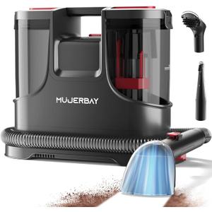 Carpet Cleaner, MUJERBAY UltraClean Portable Spot and Stain Cleaner, Easy Move with Handle, 1.5-inch Deep Cleaning Machine for Couch, Stairs, Car and Pet Messes. Red