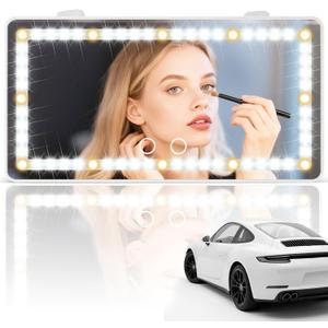 SINGARO Car Sun Visor Vanity Mirror - Rechargeable Makeup Mirror with 60 LEDs, 3 Light Modes & Dimmable Touch Control for Cars, Trucks, SUVs, Car Interior Accessories for Women (White)