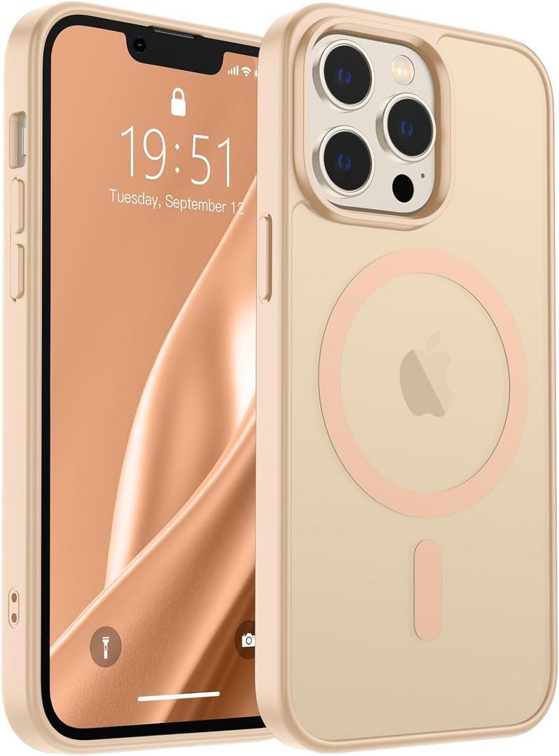 SUPFINE Magnetic for iPhone 13 Pro Max Case (Compatible with MagSafe) (Military Grade Drop Protection) Slim Translucent Matte Shockproof with Anti-Fingerprint Phone Case,Sand Pink