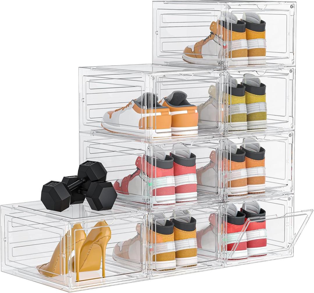 HOMIDEC Shoe Storage, 8 Pack Shoe Organizer Clear Hard Plastic Shoe Box, Shoe Boxes Clear Plastic Stackable, Shoe Boxes with Lids for Size 13 (Transparent)