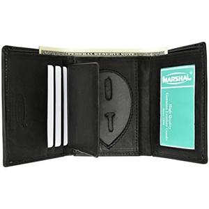 RFID Genuine Leather Trifold Badge Holder Wallet Black, Police Badge Holder